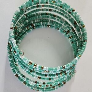 Teal/bronze gold beaded African bracelet